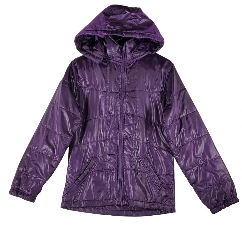 Misty Blue Kids Purple Puffer Jacket Hooded‎ Quilted Full Zip Coat Size Large